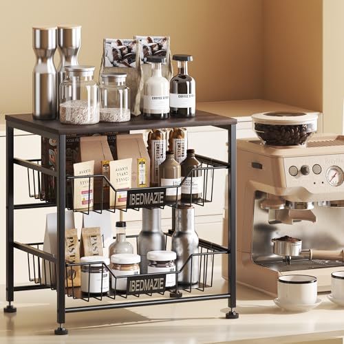 3 Tier Fruit Basket for Kitchen Metal Storage Organizer with Drawers | Adjustable Feet,Easy Assembly