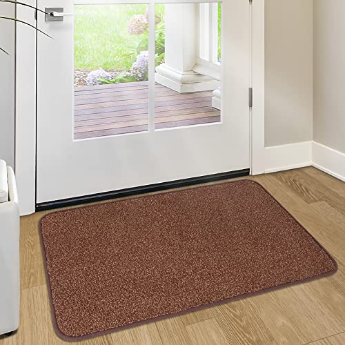 Non-Slip Front Back Door Mat, 20" x 30" Absorbent Shoe Scraper Dirt Trapper, Low-Profile Floor Mats, Easy Clean Doormat for Entrance, Patio, Laundry Areas, Brown & Camel - color: Brown, size: 20 x 30 Inches