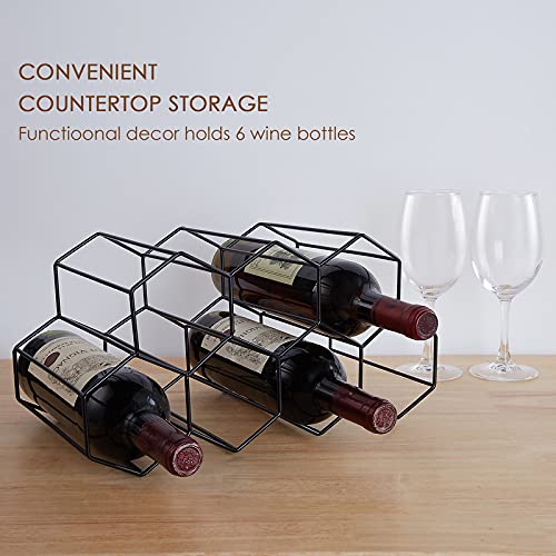 Fomanish 7 Bottle Holder - Freestanding Wine Rack, Modern Metal Tabletop Holder for Kitchen & Wine Cellar - color: Black