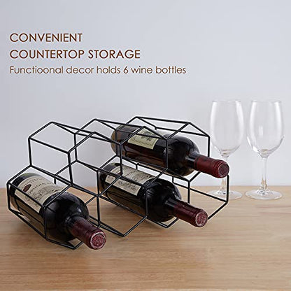 Fomanish 7 Bottle Holder - Freestanding Wine Rack, Modern Metal Tabletop Holder for Kitchen & Wine Cellar - color: Black