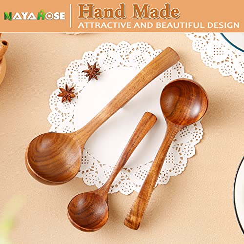 3Pcs Wooden Ladle for Soup, 3Size Natural Teak Wooden Cooking Spoons, Wood Soup Spoon for Serving, Stirring, Non-Stick Heat-Resistant, Kitchen Spoon Sets for Mom and Wife Cooking Gifts - style: Rustic, Natural