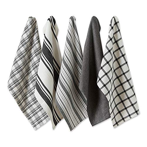 DII Assorted Woven, Kitchen Dishtowel Set, 18x28, Black, 5 Piece - color: Black