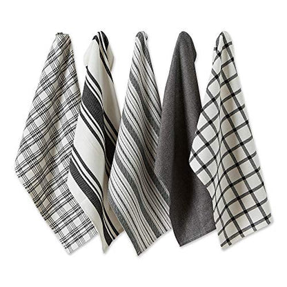 DII Assorted Woven, Kitchen Dishtowel Set, 18x28, Black, 5 Piece - color: Black