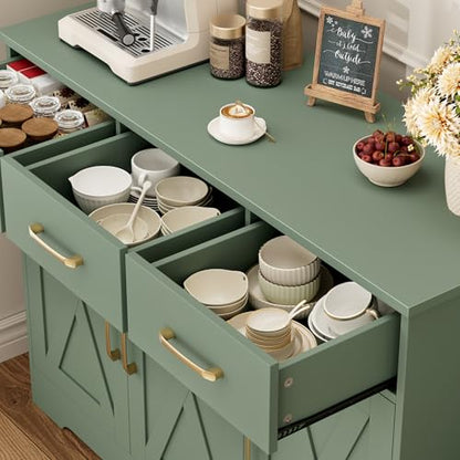 HOSTACK Kitchen Buffet Cabinet with Storage, Sideboard Coffee Bar, Green | Farmhouse Kitchen Storage Cabinet with 3 Drawers & Adjustable Shelf, 42.5"W Buffet Table for Dining Living Room - color: Green