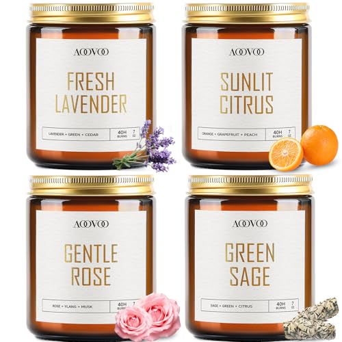 AOOVOO Candle Set - 4PC Scented Candles, 28 oz Soy Candles, Soy Candle for Home Scented, Lavender/Citrus/Rose/Sage - style: Lavender/Citrus/Rose/Sage