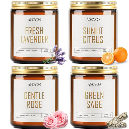 AOOVOO Candle Set - 4PC Scented Candles, 28 oz Soy Candles, Soy Candle for Home Scented, Lavender/Citrus/Rose/Sage - style: Lavender/Citrus/Rose/Sage