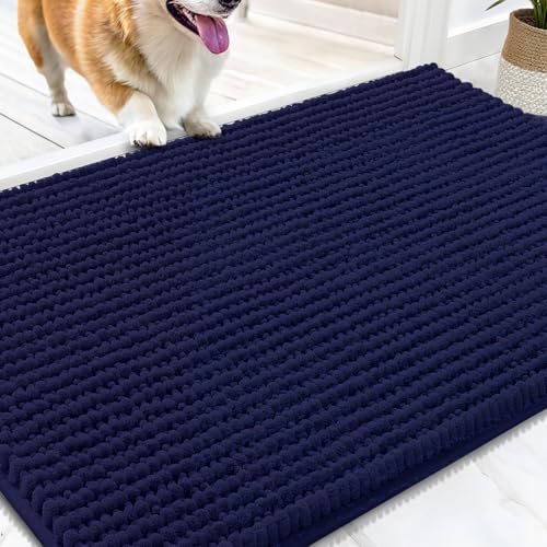 OLANLY Dog Door Mat for Muddy Paws 30x20, Extra Absorbent Chenille Mud Mat | Navy Blue, Absorbs Moisture and Dirt, Non-Slip Machine Washable Doormat, Quick-Drying Indoor Entryway Floor Mat for Dogs - color: Navy Blue, size: 30" X 20"