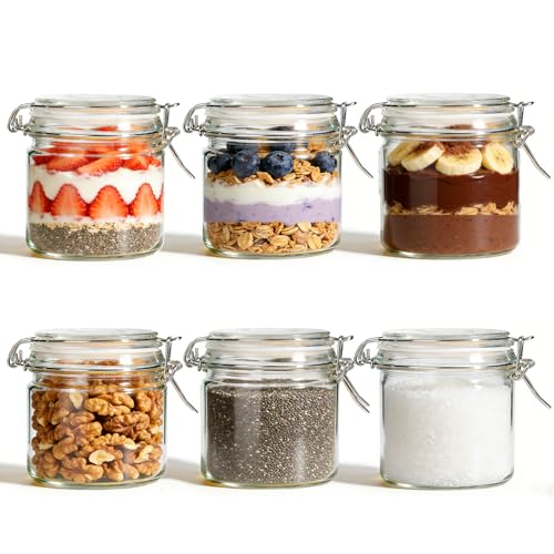 ComSaf 17 oz Overnight Oats Containers with Lids 6 Pack Wide Mouth | Meal prep, Sourdough starter, Fridge pickling, Pantry organization, Pickling fermenting, Clear glass - size: 17oz*6 Wide Mouth
