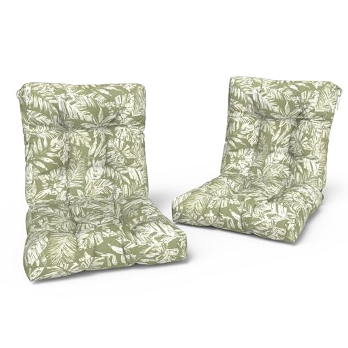 LVTXIII Outdoor Tufted Low Back Cushions, Solid Fluffy Seat and Back Chair Cushion with Ties, Patio Replacement Rocking Chair Cushion for Outdoor Furniture Use, 21 W x 21D, 2 Pack, Tropical Leaf Green - color: Tropical Leaf Green, size: 42x21x4