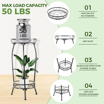 LOYAL TIGER Plant Stand Indoor Outdoor, 2 Tier 27 Inch Tall Metal | Heavy Duty Plant Rack, Rustproof Metal, Stable 3-Leg Base, Holds up to 100 lb, Flower Pot Holder
