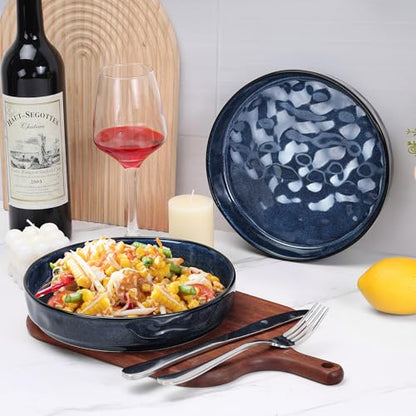 LIANYU 33oz Pasta Bowls Sets of 4, Wide Shallow Stoneware Dinner Plates | 8.25’’ Large Ceramic Serving Bowls for Salad, Noodles, Soup, Cereal, Microwave & Dishwasher Safe, Cetacean Blue - color: Cetacean Blue