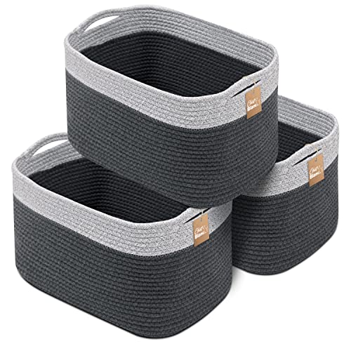 CHAT BLANC Cotton Rope Baskets for Organizing I Storage Baskets for Shelves | Rope Basket for Storage, Small Laundry Baskets, Woven Baskets for Storage, Dog Toy Bin, Baby Basket, Gray & Graphite 3Pack - color: Gray & Graphite
