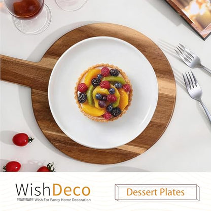 White Salad Plates Set of 6, Porcelain Dessert Plates 8 inch, Modern Kitchen Plate, Round Appetizer Plates, Microwave and Dishwasher Safe, Scratch Resistant, Smooth Glaze - color: White 8 inch