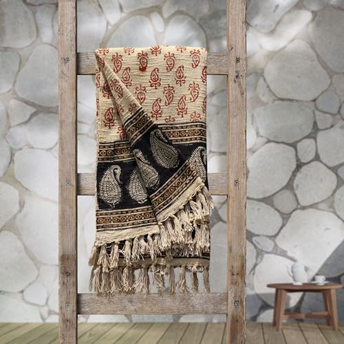 Trade Star Designer Throw for Sofa with Beautiful Syahi-Begar Block Printing 100% Cotton Throw Blanket with Tassels Decorative Premium Quality Throw 50x70 Inches (Throw Blanket 18) - color: Throw Blanket 18
