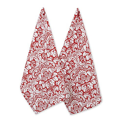 DII Cotton Dish Towel Set Damask Print, 18x28, Tango Red, 2 Count - color: Tango Red, size: Dishtowel, 18x28"