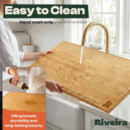 Riveira Extra Large Bamboo Cutting Board for Kitchen, 36" x 24", 0.8 Inch Thick – Large Wood Cutting Board with Juice Groove, Reversible Butcher Block Cutting Board for Meat, Bread & Charcuterie - size: 36"L x 24"W