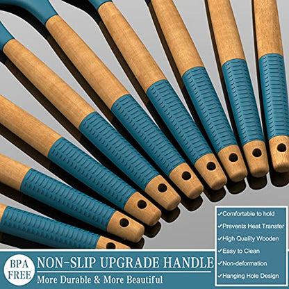 33 PCS Silicone Kitchen Utensils Set, Umite Chef Heat Resistant Cooking Utensils Set With Holder, Wooden Handle Kitchen Gadgets Tools Spatula for Nonstick Cookware