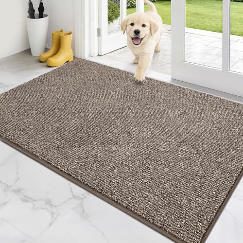 PURRUGS Dirt Trapping Indoor Door Mat, 34" x 59", Heathered Beige | Machine Washable, Non-Slip, Waterproof TPR Backing, Super Absorbent, Low Profile, Entryway Rug for Muddy Paws and Shoes - color: Heathered Beige, size: 34" X 59" (Rectangular)