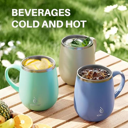 Ideus 16 oz Insulated Coffee Mug with Handle and Lid, Double Wall Stainless Steel Vacuum Thermal Coffee Mug, Travel Coffee Cup Thermal Cup for Home and Office (Ocean Blue 2.0, FUJI DAWN) - color: Ocean Blue 2.0