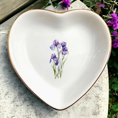 February Iris Flower Ring Dish-Purple Floral Jewelry Dish for Hippie,Nature-February Birthflower for Mom Aunt Grandma Sister Friend-Iris Jewelry Box Gift - style: 2 - February (Iris)