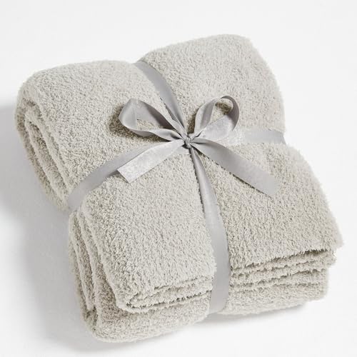 Super Soft Knit Throw Blanket Twin Size Light Grey-Lightweight Plush Fuzzy Fluffy Warm Cozy Blankets and Throws for Sofa Bed All Season Use, 60x80 inches - color: Light Grey, size: Twin(60"x80")