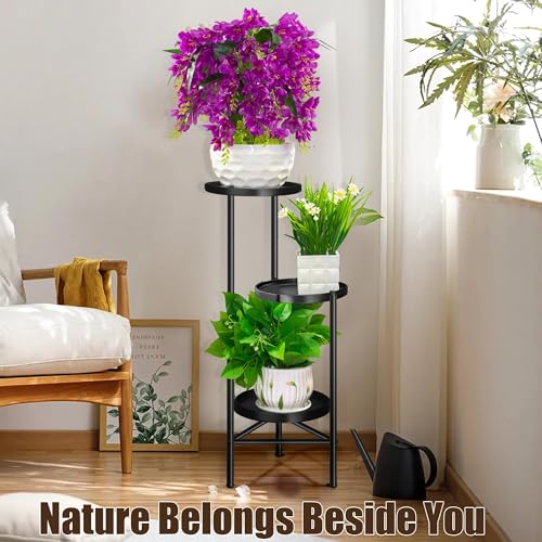3-Tier Metal Plant Stand for Indoor & Outdoor – Tall Corner Plant Shelf, Vertical Flower Pot Display Rack for Patio, Garden, Balcony, Living Room, Bedroom