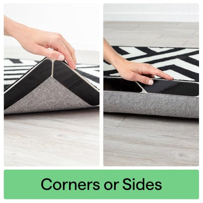GORILLA GRIP® Rug Grippers, Extra Long Reusable Double-Sided Adhesives Pads Keep Area Rugs Corners Flat, Grips Hardwood, Tile and Laminate Floors, Renter Friendly, Holds Down Carpet in Place, 8 Pcs