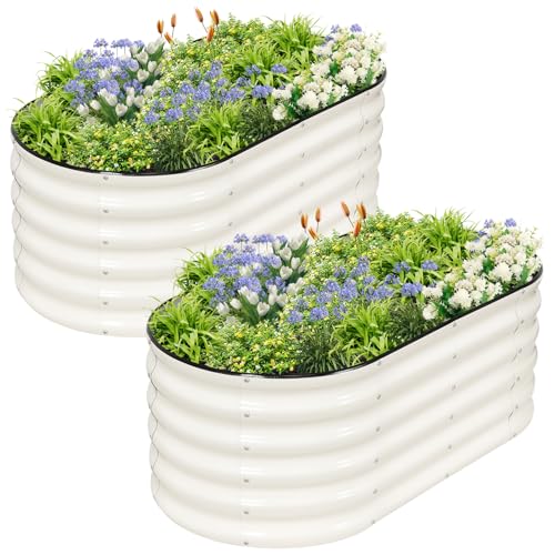 Galvanized Raised Garden Bed - 2 Pcs 4x2x1.4FT Planter Box, White | Raised Beds for Gardening Outdoor, Metal Flower Bed, Steel Raised Garden Bed Kit with Gloves for Vegetables, Flower, Herbs - color: White, size: 4x2x1.4ft
