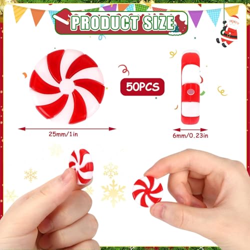 JUNEBRUSHS 1 Inch Candy Cane Christmas Decorations, 50 Pcs Plastic Fake Peppermint Candy Ornaments Red And White For Xmas Holiday Decor Party Favors Crafts - style: Candy Cane Style