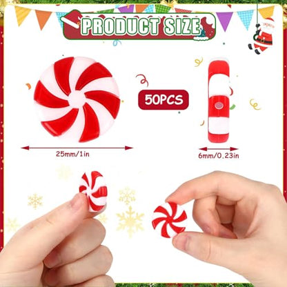 JUNEBRUSHS 1 Inch Candy Cane Christmas Decorations, 50 Pcs Plastic Fake Peppermint Candy Ornaments Red And White For Xmas Holiday Decor Party Favors Crafts - style: Candy Cane Style