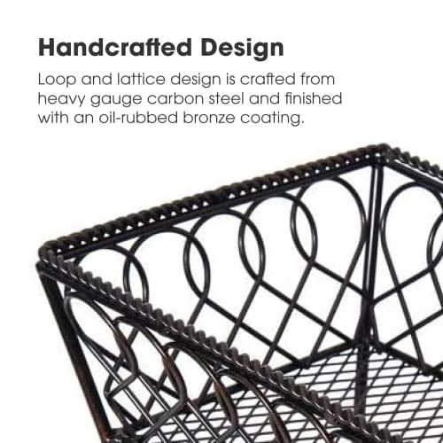 Gourmet Basics by Mikasa Loop and Lattice 2-Tier Rectangular Metal Countertop Basket, 14.25 x 12 Inches, Antique Black Finish, Kitchen Fruit and Bread Storage Organizer - style: Basket