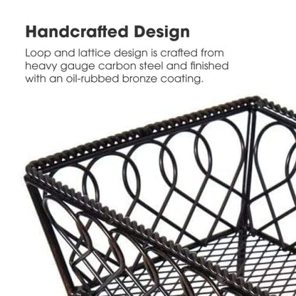 Gourmet Basics by Mikasa Loop and Lattice 2-Tier Rectangular Metal Countertop Basket, 14.25 x 12 Inches, Antique Black Finish, Kitchen Fruit and Bread Storage Organizer - style: Basket