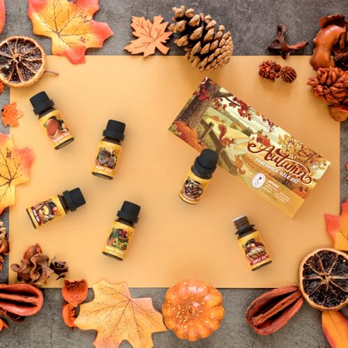 Soulorigin Autumn Fragrance Oils Set, Essential Oil for Diffuser, Fall Scent Diffuser Oil, Use for Soap Candle Making,Pumpkin Spice, Spiced Cider, Maple Syrup, Autumn Harvest, Cinnamon, and Apple Pie - color: Autumn