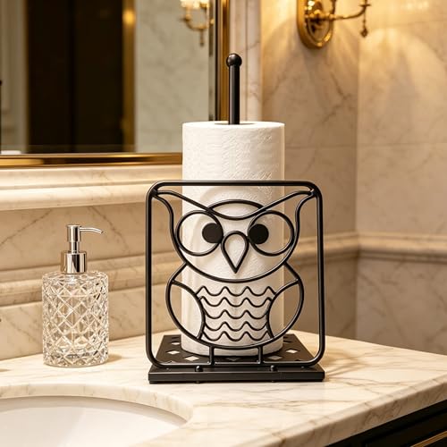 Paper Towel Holders Countertop - Paper Towel Holder Standing - Metal Paper Towel Holder Square Base - Decorative Animal Paper Towel Holder (owl) - color: Owl(bronze)