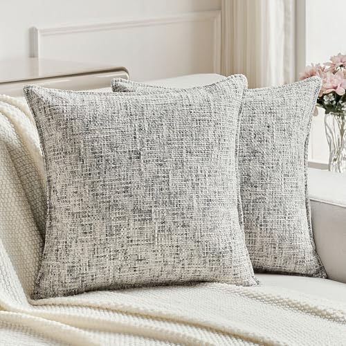 FUTEI Pack of 2 Tweed Chenille Throw Pillow Covers 16x16 Inch, Black | Premium Chenille Front/ Smooth Velvet Back,Hidden Zipper,Machine Washable,Pilling-Resistant,Colorfast, Insert Not Included. - color: Black, size: 16" x 16" (Pack of 2)