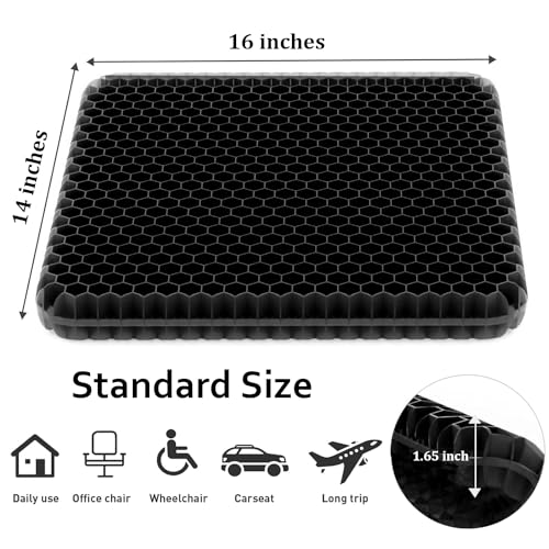 Egg Gel Seat Cushion, Breathable Gel Cushion Chair Pads with Non-Slip Cover for Home Office Car Wheelchair, Honeycomb Design Egg Seat Cushion As Seen On TV (Black) - color: Black, size: 16 x 14 x 1.65 inch