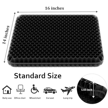 Egg Gel Seat Cushion, Breathable Gel Cushion Chair Pads with Non-Slip Cover for Home Office Car Wheelchair, Honeycomb Design Egg Seat Cushion As Seen On TV (Black) - color: Black, size: 16 x 14 x 1.65 inch