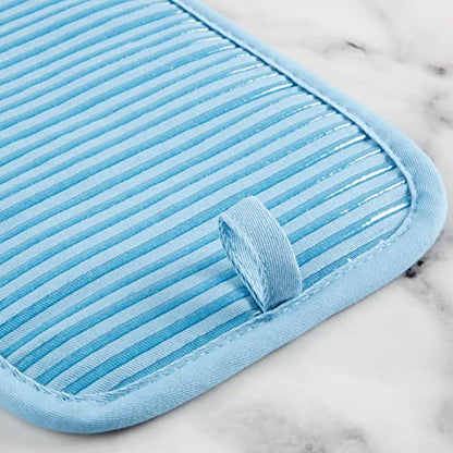 KitchenAid Quilted Cotton Terry Cloth Oven Mitt, Pot Holder, Kitchen Towel 4-Pack Set, Heat Resistant, Silicone Grip, Gift Set, Blue Velvet, 16"x26", 7"x13" & 7"x10" - color: Blue Velvet