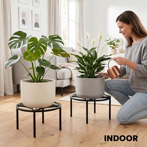 TOSKING 2-Pack Fully Assembled Heavy Duty Metal Plant Stand, Geometric Flower Pot Holder for Heavy Potted Plant, Rustproof Iron Plant Riser with Adjustable Feet, 220 LBS Capacity, No Installation Required, Black (13.4"Dia x 6.5"H) - color: geometric (blac