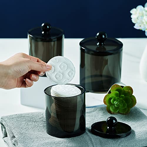 SheeChung 3 PCS Qtip Holder Bathroom Set with Tray, Acrylic Apothecary Jars | Black Qtip Dispenser with Lid and Labels, Bathroom Qtip Holder Set for Cotton Ball, Cotton Swab 1 Pack Bathroom Vanity Tray - color: Black