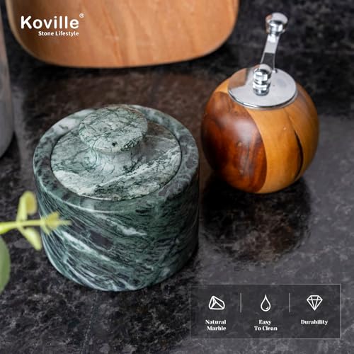 Green Marble Salt Cellar with Lid 3.5", Stone Pepper Container & Spice Jars for Kitchen, Marble Salt and Pepper Holder, Stone Storage Box for Kitchen Counter, Spice Jar (Verde Alpi Green) - color: Verde Alpi Green