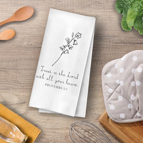Christian Gifts Kitchen Towel - Bible Verse Decorative Waffle Dish Towels, Christian Housewarming Gifts Hand Towels, Sketch Wildflower Tea Towel, 16x24 Inch - color: Christian -11
