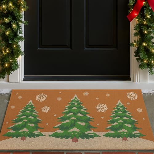 Tinideya Christmas Welcome Front Doormat, Xmas Non Slip Outdoor Mat Rug with Christmas Snowflake Decoration Pattern for Farmhouse Home Entrance Decor Yard Floor Patio, 17 x 30 Inches(Xmas Tree) - style: Xmas Tree