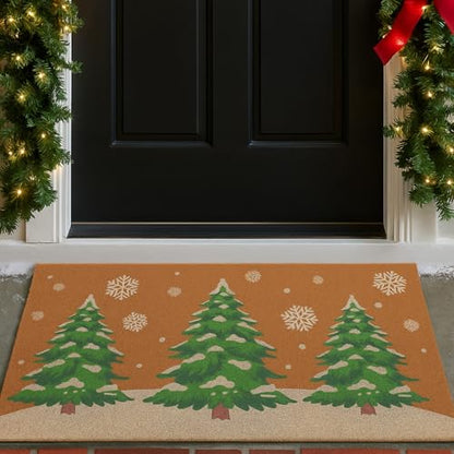 Tinideya Christmas Welcome Front Doormat, Xmas Non Slip Outdoor Mat Rug with Christmas Snowflake Decoration Pattern for Farmhouse Home Entrance Decor Yard Floor Patio, 17 x 30 Inches(Xmas Tree) - style: Xmas Tree