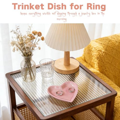 Pink Jewelry Dish Heart Ring Key Holder Trinket Tray Ceramic Jewelry Dish Small Ring Plate Catch All Tray Cute Trinkets Dish - color: Pink
