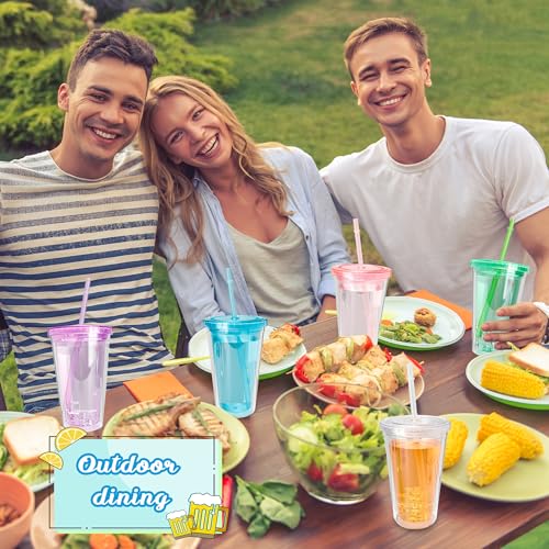 9 Set 16 oz Insulated Plastic Tumbler Double Wall Plastic Cup with Lids and Straw for Home Iced Coffee Water Juice Birthday Wedding Party Supplies (Color Set 2) - color: Color Set 2