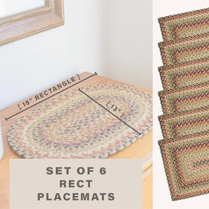 Homespice Kingston Jute Braided Placemats, Rect 13x19 Set of 6 | Multicolor Protects Tabletop in Style and Everyday and Holiday Table Mats, Rich Colors, Reversible and Durable - color: Kingston