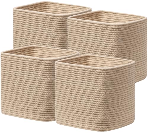 joybest 11inch Cube Storage Bins, Cotton Rope Woven Organizer Basket | Set of 4 Cube Bin Square Shelves Organizer Closet Storage, Nursery, Toy Organization, Brown - color: Brown, size: 11×11×11 Inches