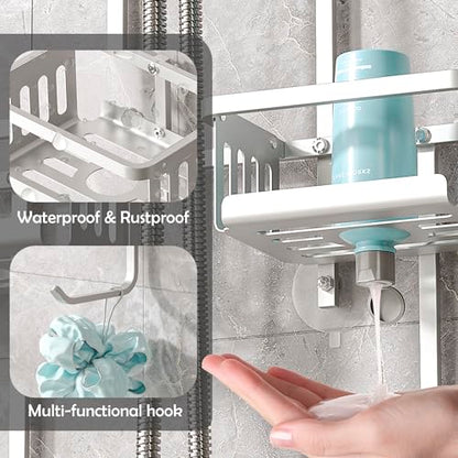 Aluminum Shower Caddy Hanging for Handheld Showerheads, Never Rust Shower Organizer with Hooks Holder Toothbrush Holder，Over Showerhead Caddy for Bathroom - color: Silvery