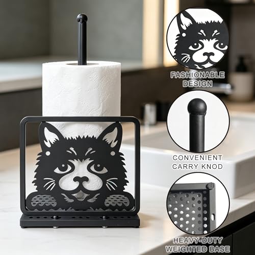 Paper Towel Holders Countertop - Paper Towel Holder Standing - Animal Paper Towel Holder Decorative Paper Towel Holders - Metal Paper Towel Holder Square Base (Cat) - color: Cat(matte Black)